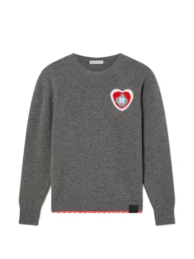 Stella Mccartney Crochet Heart Wool Sweater In Grey