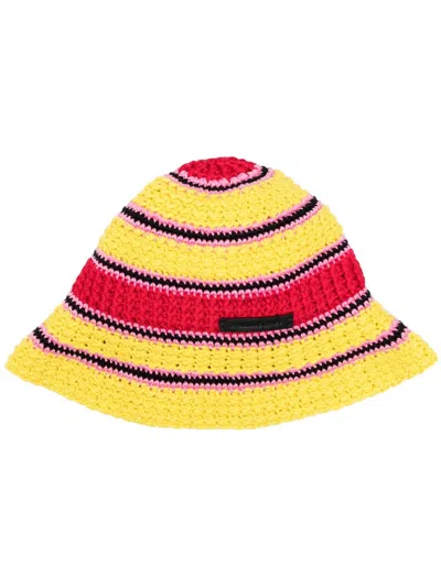 Stella Mccartney Crochet Knit Cotton Bucket Hat In Yellow