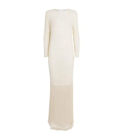 Stella Mccartney Crochet Sheer Fringed Midi Dress In Neutral