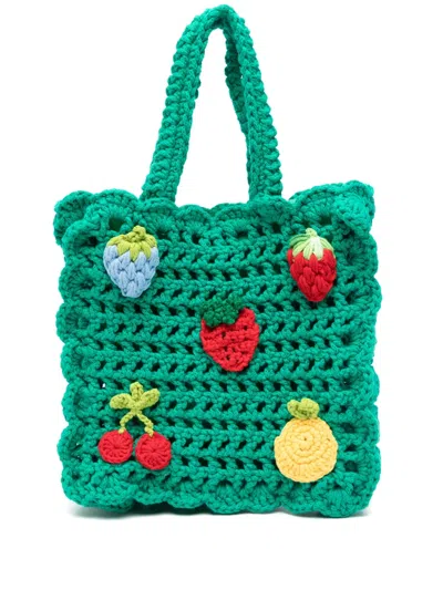 Stella Mccartney Kids' Crochet Shoulder Bag In Green
