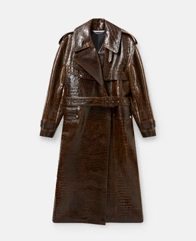 Stella Mccartney Crocodile Embossed Trench Coat In Mocha Brown