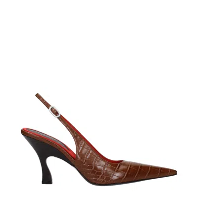 Stella Mccartney Crocodile-embossed Eco Leather Slingback Heel In Brown