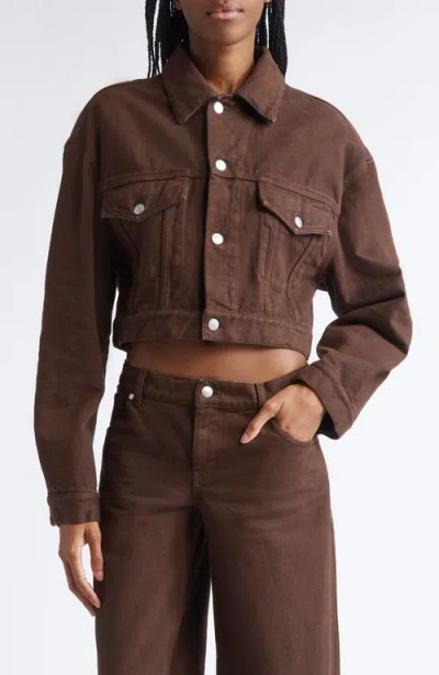 Stella Mccartney Crop Denim Jacket In Brown