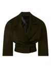 Stella Mccartney Cropped Belted Double-breasted Wool Coat In Green