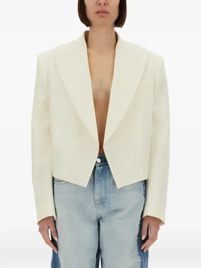 Stella Mccartney Cropped Double-breasted Wool-tweed Blazer In White