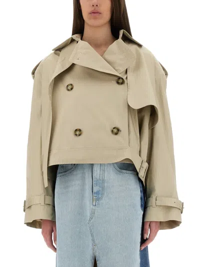 Stella Mccartney Cropped Double-breasted Trench Coat With Belt In Neutrals