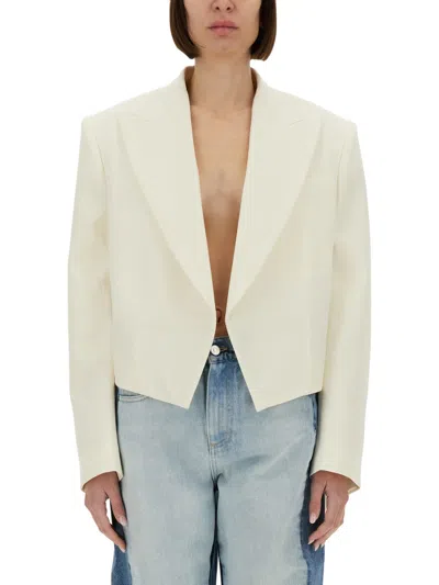 Stella Mccartney Cropped Double-breasted Wool-tweed Blazer In White