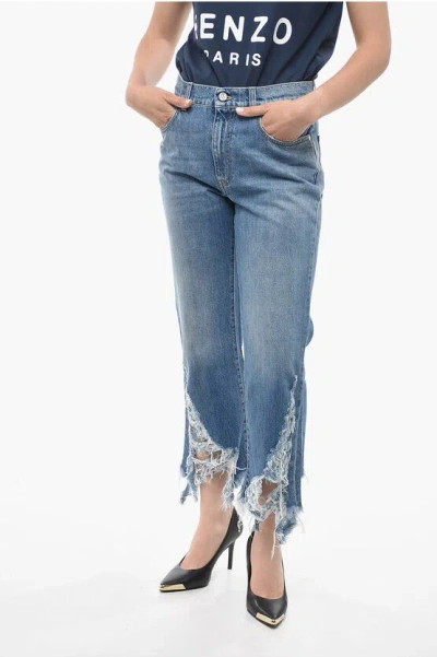 Stella Mccartney Cropped Fit Denims With Distressed Bottom 24cm In Blue
