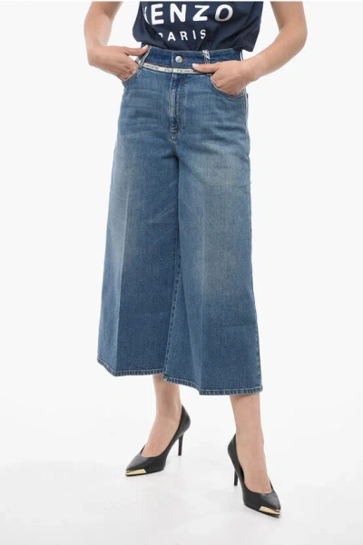 Stella Mccartney Cropped Fit Gaucho Denims With Logoed Detail 35cm In Blue
