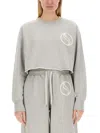 Stella Mccartney Cropped Grey Sweatshirt With Subtle Logo In Grey