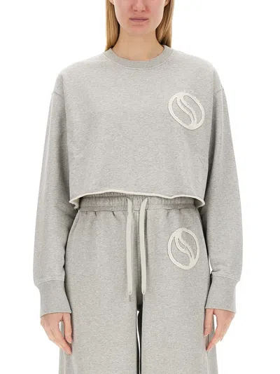Stella Mccartney Cropped Logo Cotton Sweatshirt In Gray
