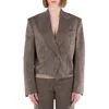 Stella Mccartney Cropped Pinstripe Wool Blazer In Gray