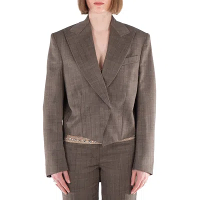 Stella Mccartney Cropped Pinstripe Wool Blazer In Gray