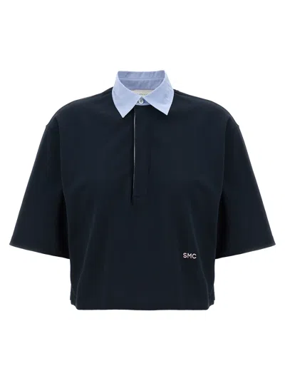 Stella Mccartney Cropped Piquet Polo Contrasting Collar In Blue