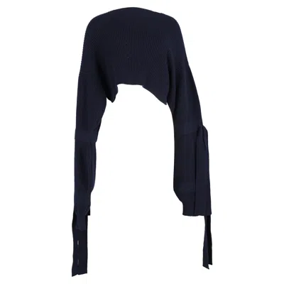 Stella Mccartney Cropped Ribbed Hooded Sweater In Navy Blue Cashmere