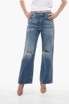 Stella Mccartney Cropped Straight Fit Denims With Side Zips 26cm In Blue