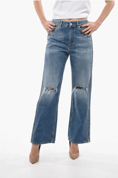 Stella Mccartney Cropped Straight Fit Denims With Side Zips 26cm In Blue
