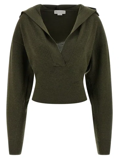 Stella Mccartney Cropped Virgin Wool Hooded Sweater In Black