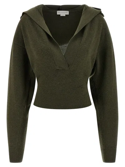 Stella Mccartney Cropped Virgin Wool Hooded Sweater In Black