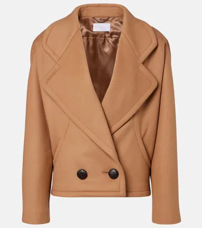 Stella Mccartney Cropped Wool Peacoat In Brown