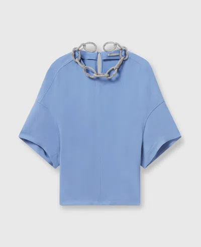 Stella Mccartney Crystal Chain Short-sleeve Top In Iris