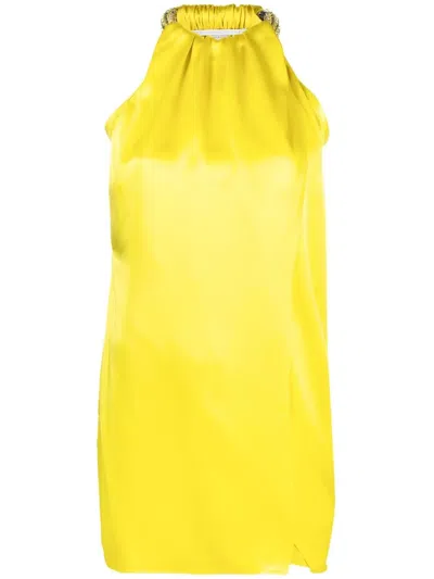 Stella Mccartney Halterneck Satin Minidress In Lime