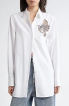 Stella Mccartney Crystal Cutout Cotton Poplin Button-up Shirt In Pure White