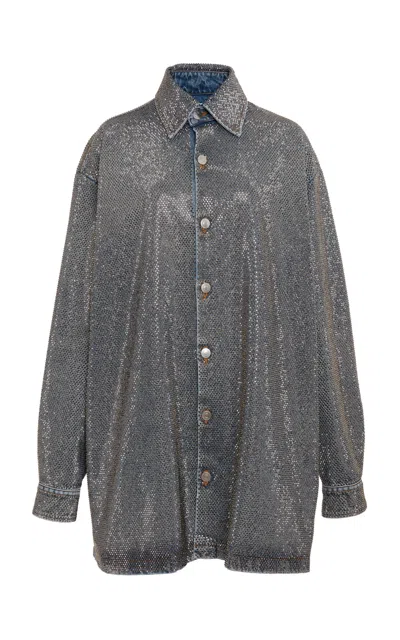 Stella Mccartney Crystal-embellished Denim Shirt In Medium Wash