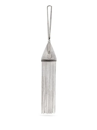 Stella Mccartney Crystal-embellished Fringed Mini Bag In Silver