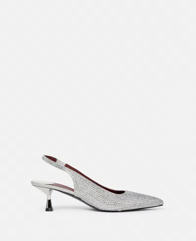 Stella Mccartney Crystal-embellished Kitten Heel Slingbacks In Pure White