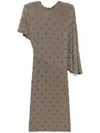 Stella Mccartney Crystal Stud Draped Jersey Dress In Grey