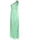Stella Mccartney Crystal-embellished One-shoulder Satin Gown In Green