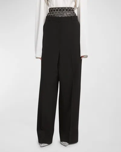 Stella Mccartney Crystal-embellished Pleated Wide-leg Trousers In Black