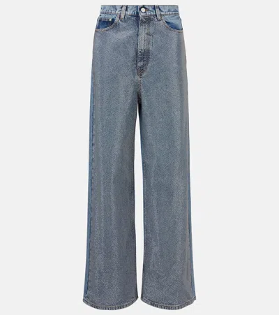 Stella Mccartney Crystal Hotfix Wide Leg Jeans In Vint Bl Denim