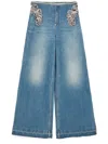 Stella Mccartney Embellished Feather Cut Out Jeans In Blau