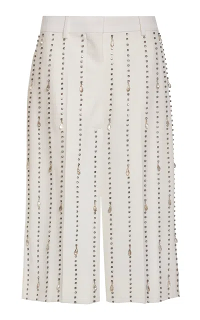 Stella Mccartney Crystal-embellished Wool Culottes In White