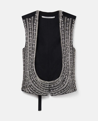 Stella Mccartney Crystal Embellished Wool Tuxedo Waistcoat In Metallic Silver