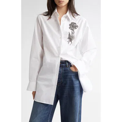 Stella Mccartney Crystal Floral Embellished Button-up Shirt In Pure White