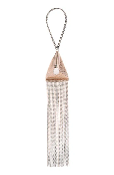 Stella Mccartney Crystal Fringe Satin Triangle Pouch In Peach