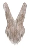 Stella Mccartney Crystal-fringed Bodysuit In Silver