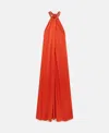 Stella Mccartney Crystal Halterneck Satin Maxi Dress In Blood Orange
