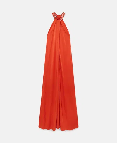 Stella Mccartney Crystal Halterneck Satin Maxi Dress In Blood Orange