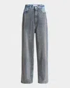 Stella Mccartney Crystal Hotfix Wide Leg Jeans In Vint Bl Denim