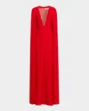 Stella Mccartney Crystal Plunging Illusion Cutout Cape Gown In Red