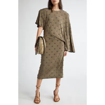 Stella Mccartney Crystal Stud Draped Jersey Dress In Mud