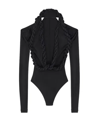 Stella Mccartney Cut-out Braided Bodysuit In Black