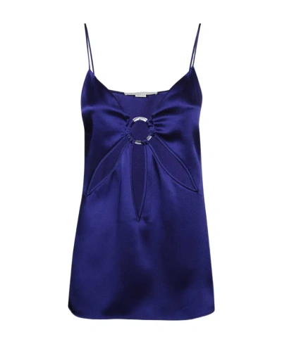 Stella Mccartney Cut-out Detailed Sleeveless Satin Vest In Blue
