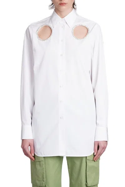 Stella Mccartney Crystal-embellished Cut-out Shirt In White Cotton