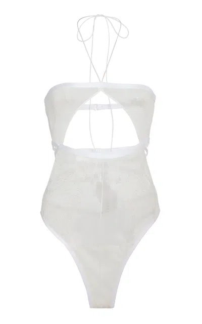 Stella Mccartney Cutout Chantilly Lace Bodysuit In White