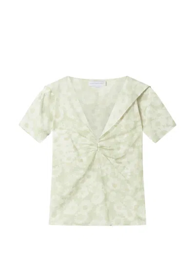 Stella Mccartney Womens Pistachio Daisy-print Cap-sleeve Silk Top In White